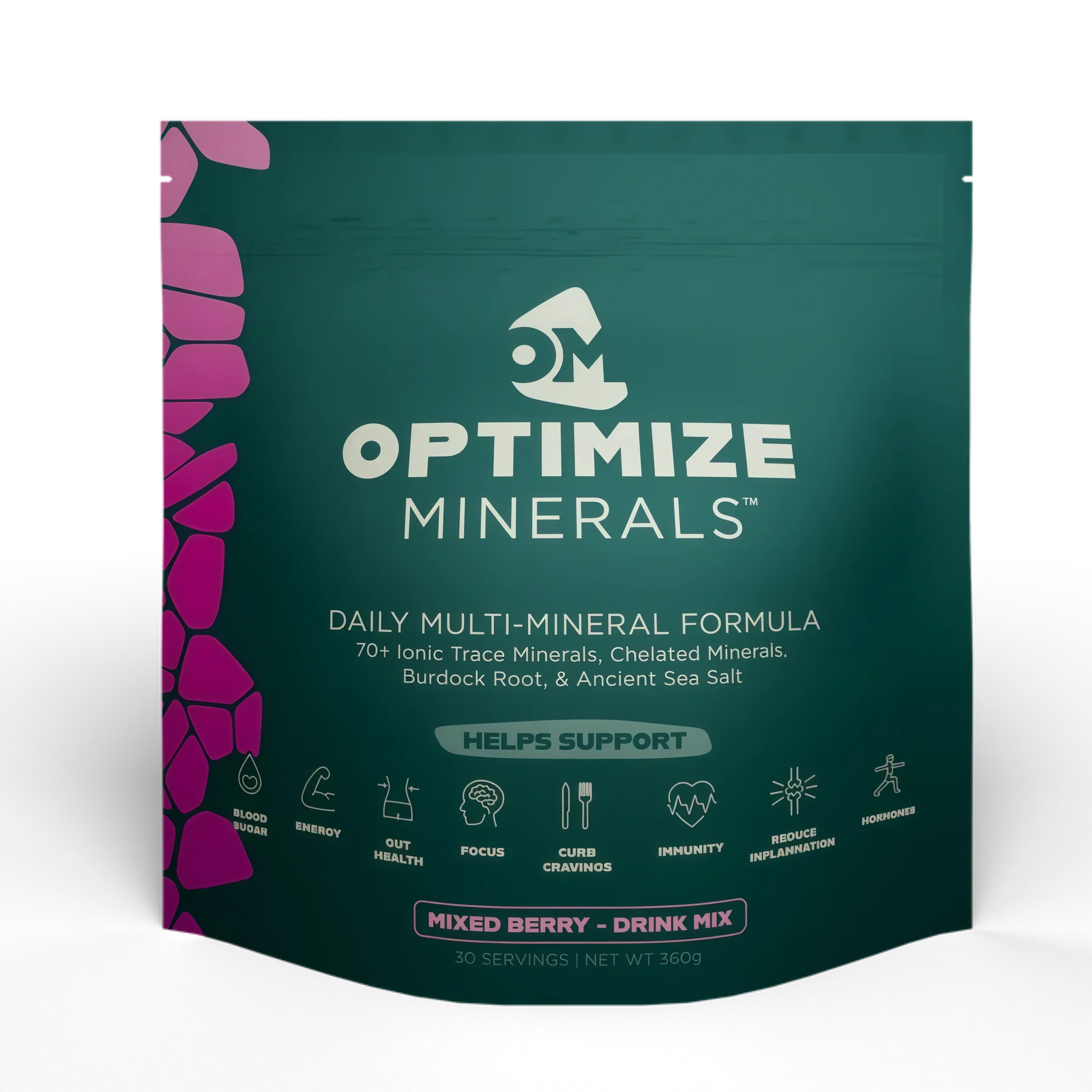 Optimize Minerals Multi Mineral Daily Formula – Magnesium, Electrolytes & Trace Mineral Supplement Powder - Gluten Free Vitamins Drink - Mixed Berry, 30 Servings