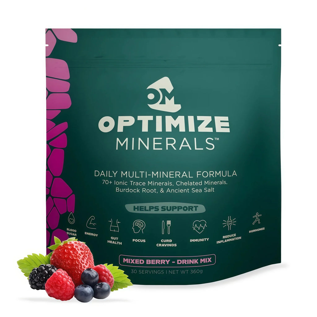 Optimize Minerals Multi Mineral Daily Formula – Magnesium, Electrolytes & Trace Mineral Supplement Powder - Gluten Free Vitamins Drink - Mixed Berry, 30 Servings